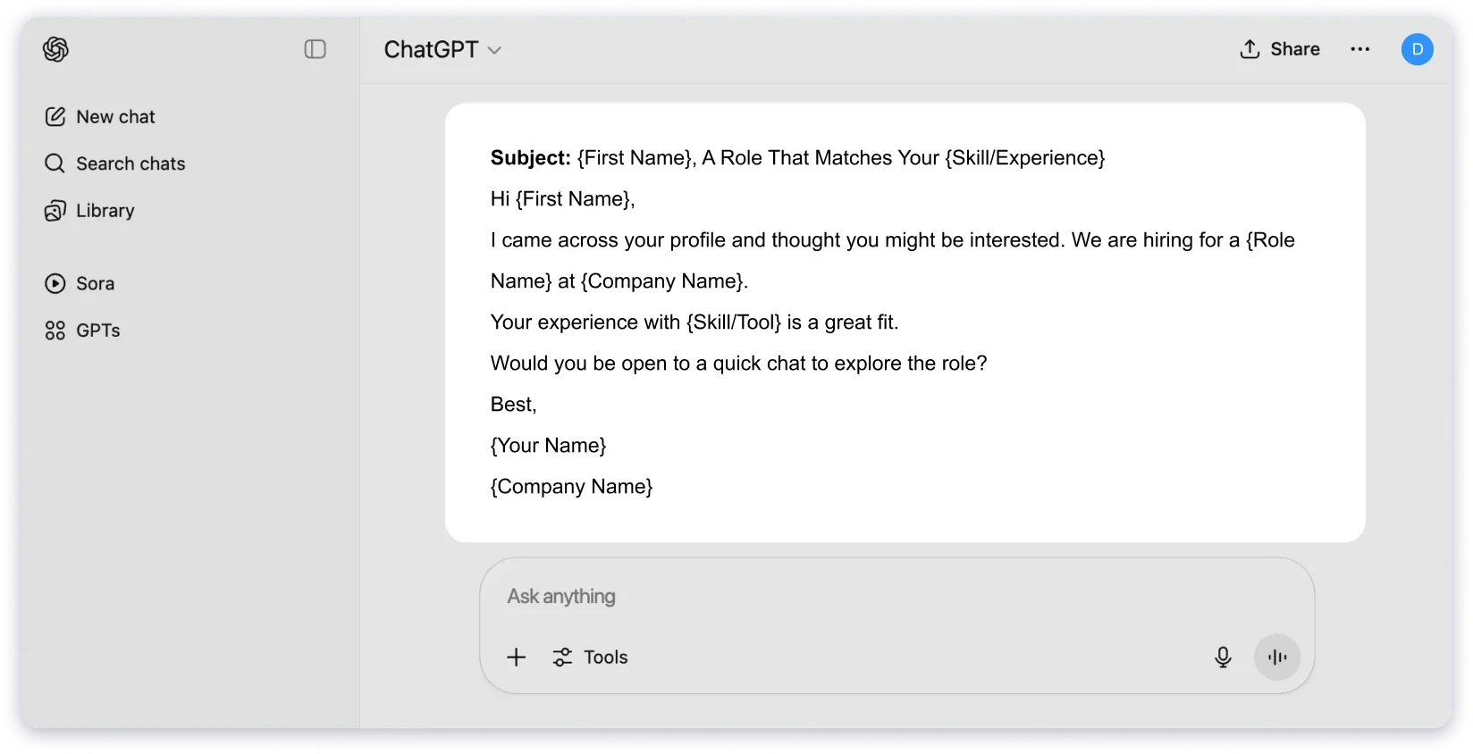 ChatGPT Cold Email Prompt For applying to a Job