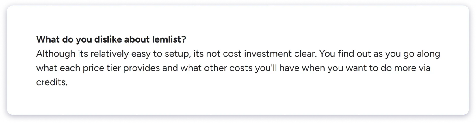 Lemlist users talking about non-transparent pricing plan