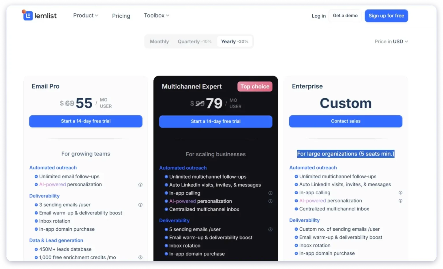 Lemlist pricing plans