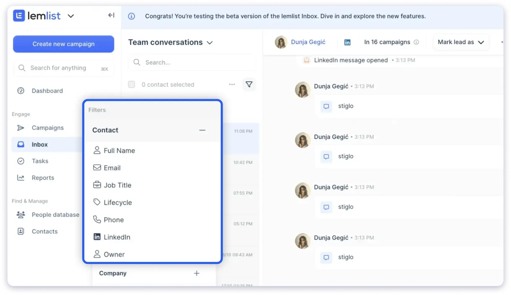Lemlist's unified inbox