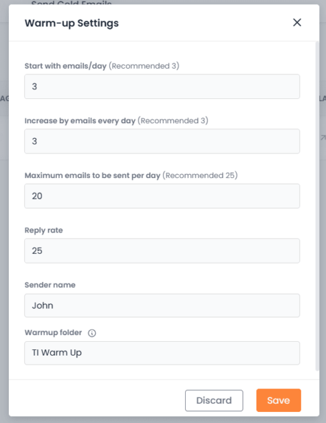 Warm up setting in TrulyInbox