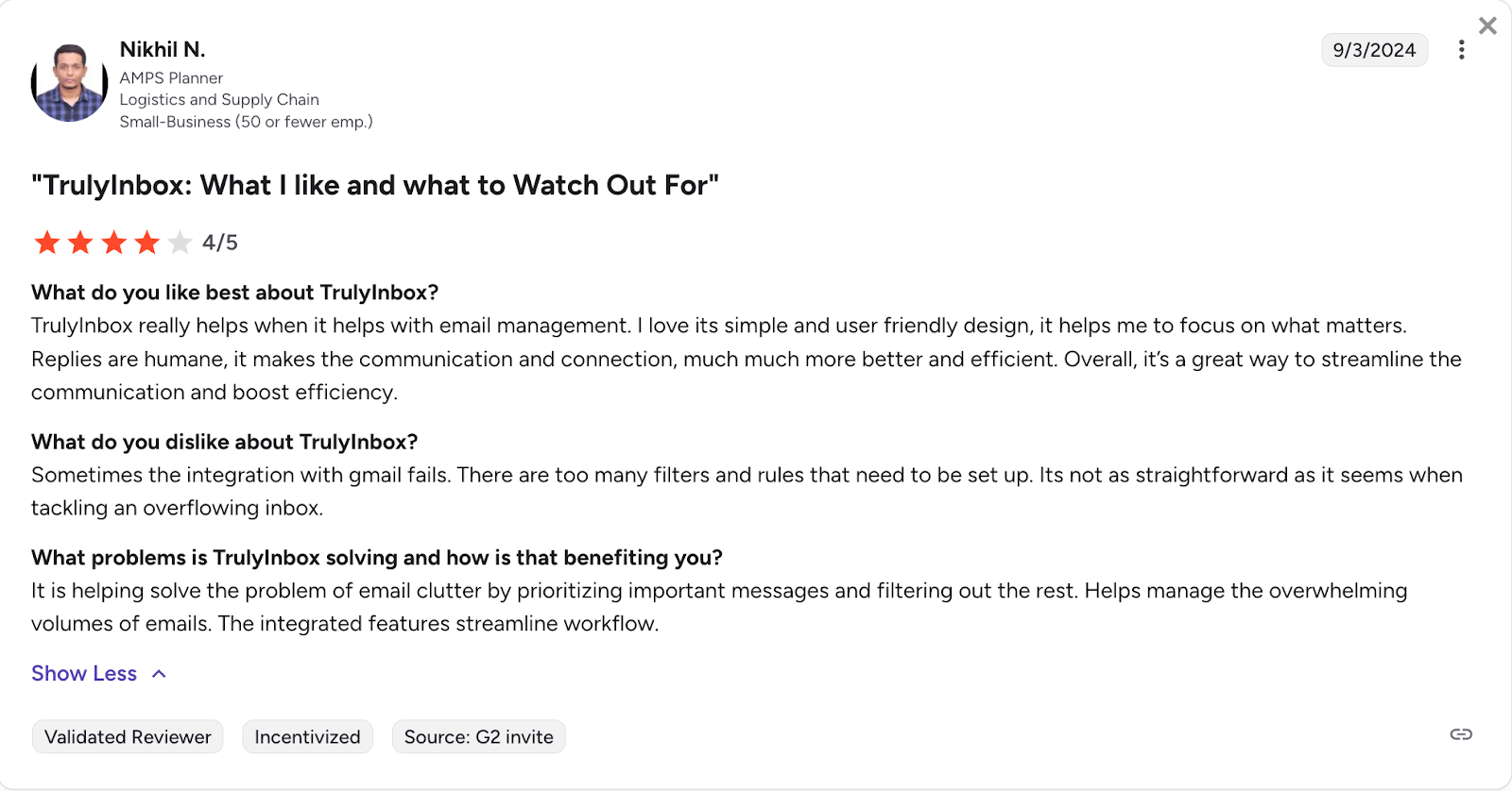 User Review of TrulyInbox on G2