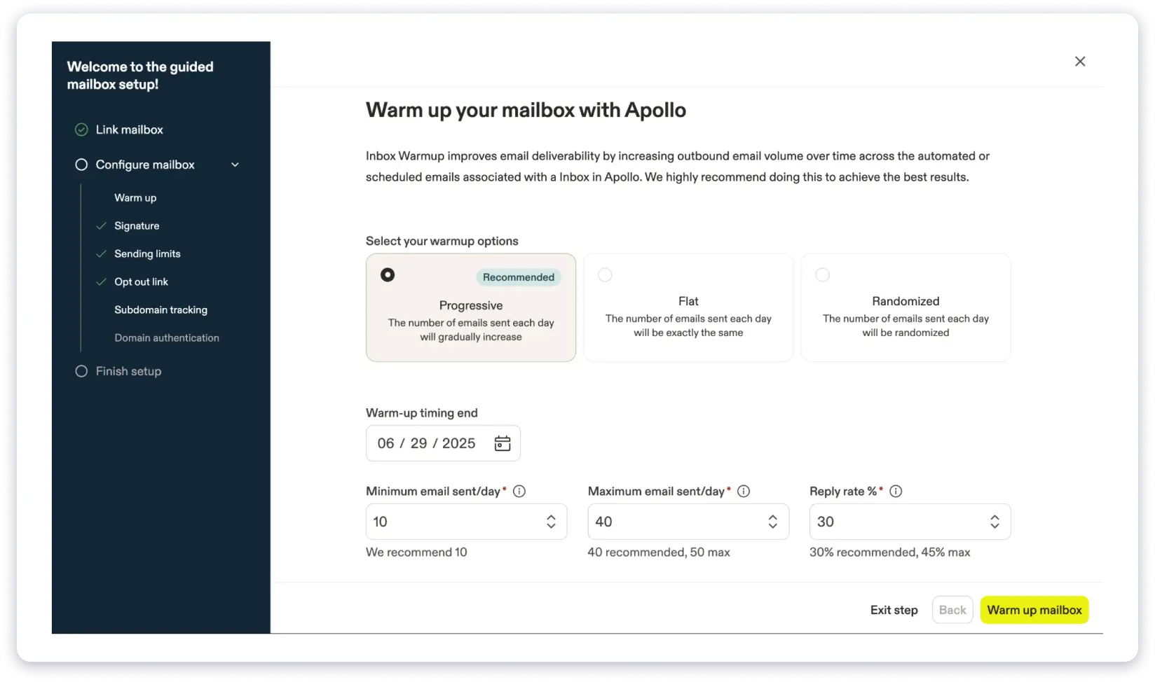 Email Warm up in Apollo
