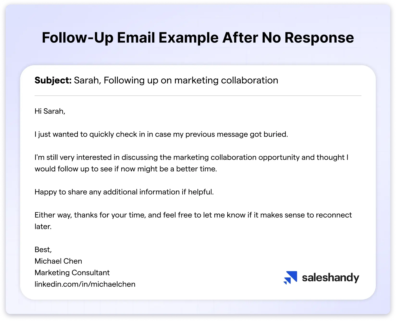 Follow up email example after no response 