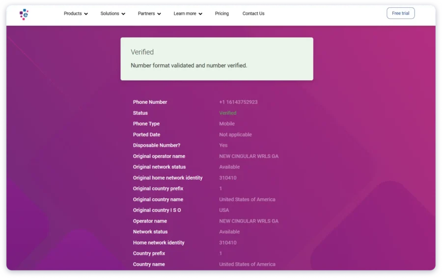 Phone number verification in Experian