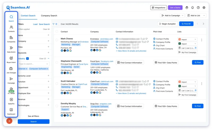 Seamless.ai dashboard