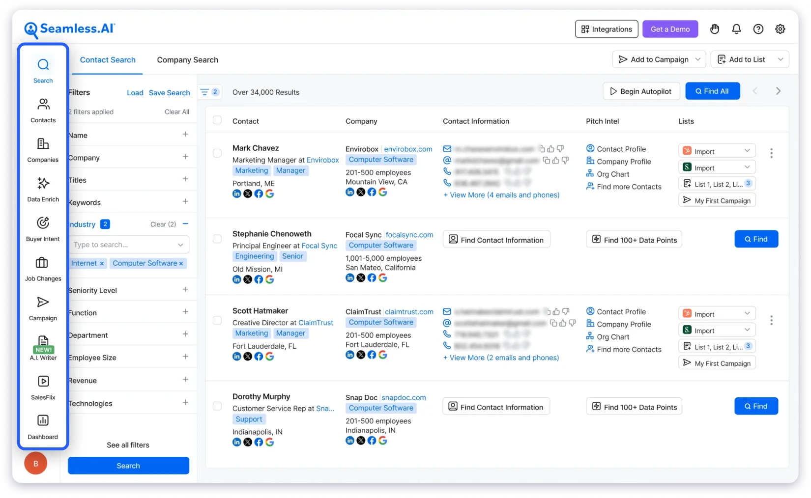 Seamless.ai dashboard
