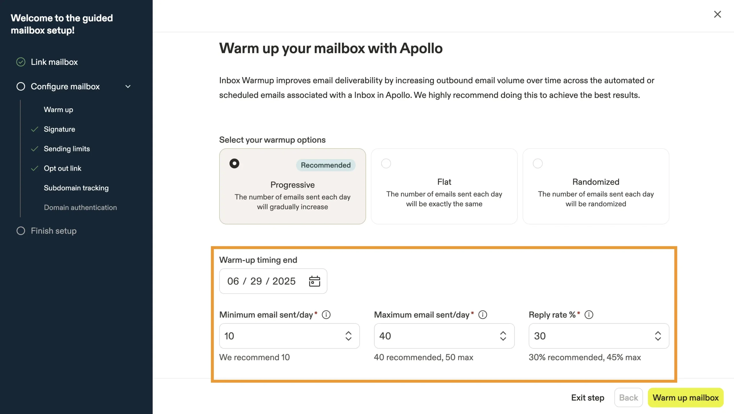 Apollo's warm up feature