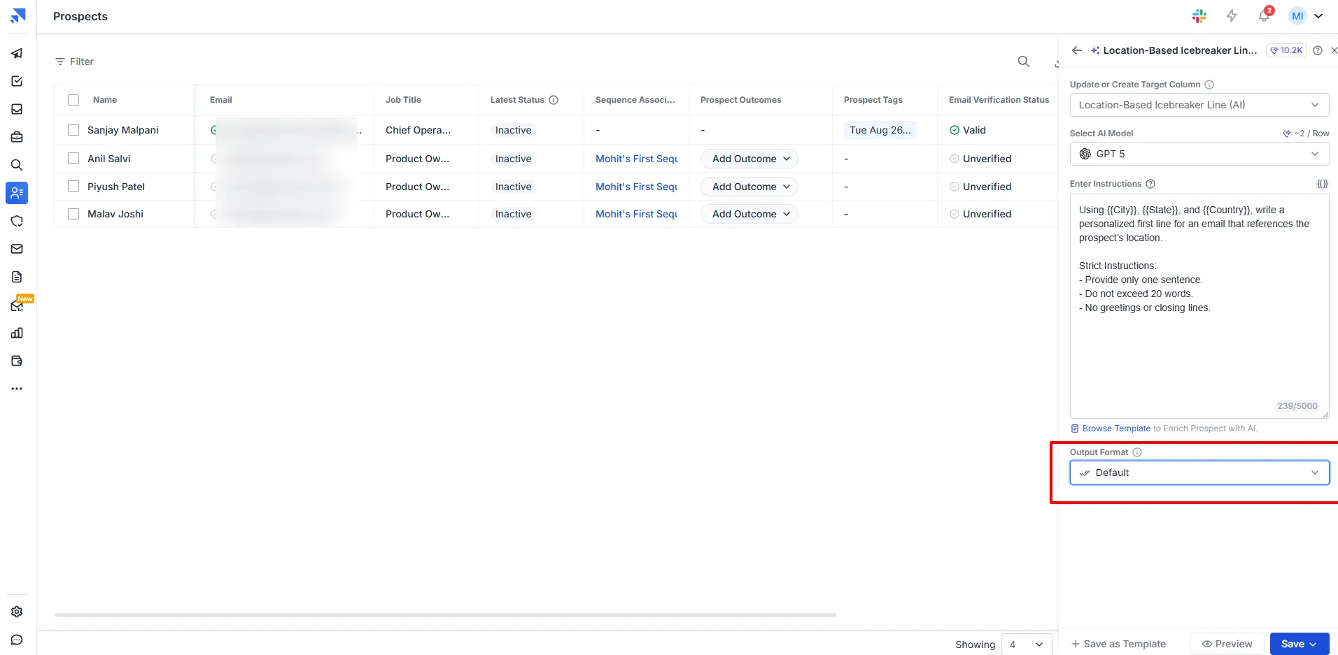 Saleshandy's AI Prospect Enrichment feature for hyper-personalization
