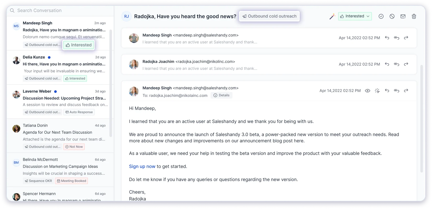Saleshandy's Unified Inbox
