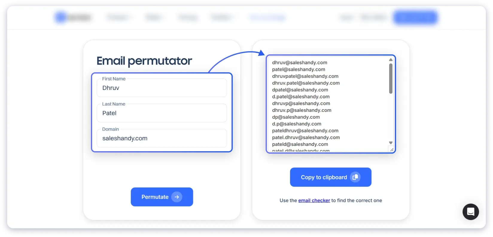 Find email with email permutator tool