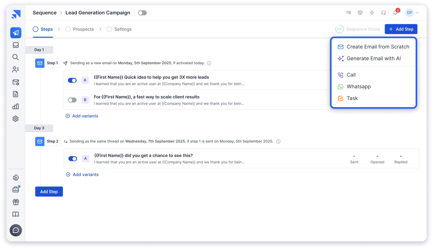 Saleshandy multichannel dashboard